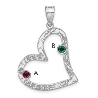 SSilver Rh-plated 2 Birthstone Heart Pendant with SSilver Bezel Family view 1