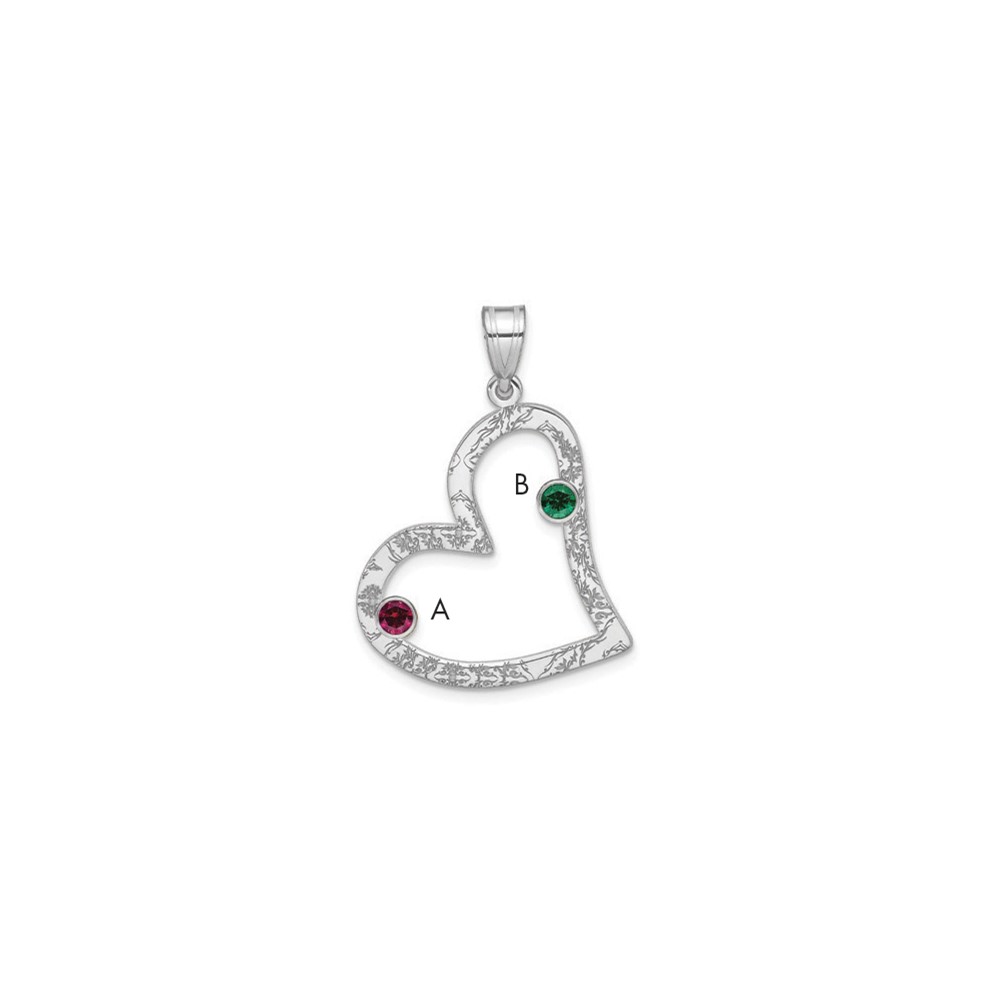 SS/Rhodium-plated 2 Birthstone Heart with SS Bezel Family Pendant