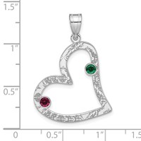 SSilver Rh-plated 2 Birthstone Heart Pendant with SSilver Bezel Family view 3