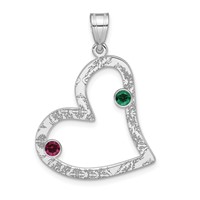 SSilver Rh-plated 2 Birthstone Heart Pendant with SSilver Bezel Family view 2