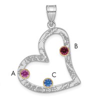 SSilver Rh-plated 3 Birthstone Heart Pendant with 14K Bezel Family view 1