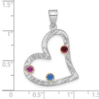 SSilver Rh-plated 3 Birthstone Heart Pendant with 14K Bezel Family view 3