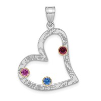 SSilver Rh-plated 3 Birthstone Heart Pendant with 14K Bezel Family view 2