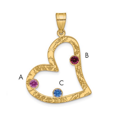 SSilver Gold-plated 3 Birthstone Heart Pendant with SSilver Bezel Family