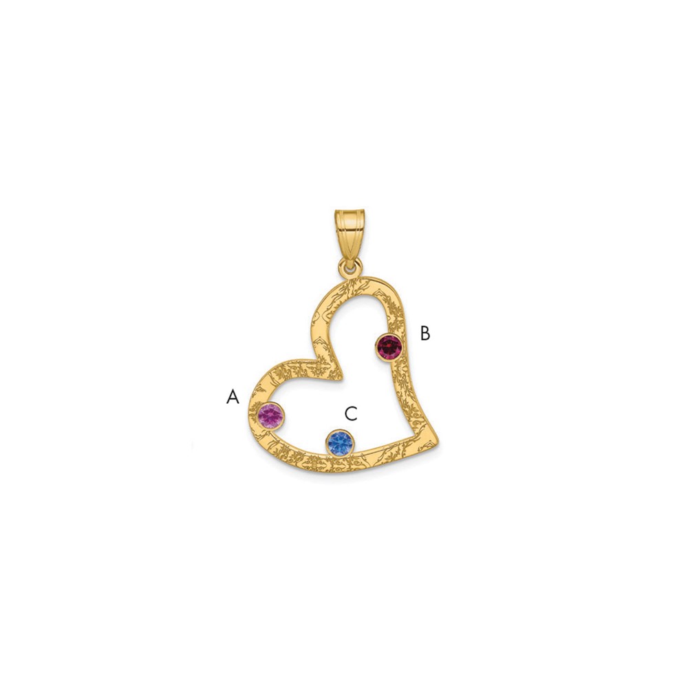 Sterling Silver/Gold-plated 3 Birthstone Heart with SS Bezel Family Pendant