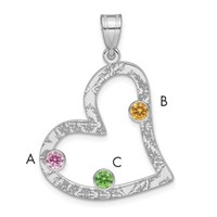 SSilver Rh-plated 3 Birthstone Heart Pendant with SSilver Bezel Family view 1