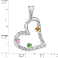 SSilver Rh-plated 3 Birthstone Heart Pendant with SSilver Bezel Family view 3