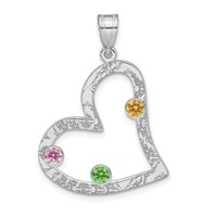 SSilver Rh-plated 3 Birthstone Heart Pendant with SSilver Bezel Family view 2