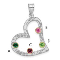 SSilver Rh-plated 4 Birthstone Heart Pendant with 14K Bezel Family view 1