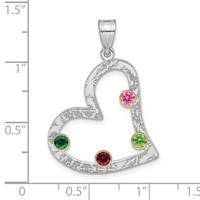 SSilver Rh-plated 4 Birthstone Heart Pendant with 14K Bezel Family view 3