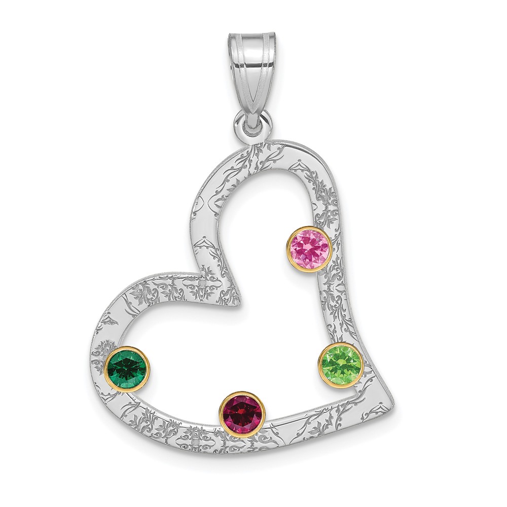 SS/Rhod-plated 4 Birthstone Heart with 18K Bezel Family Pendant