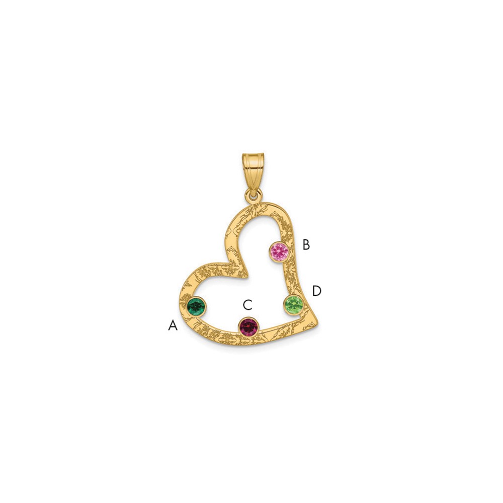 Sterling Silver/Gold-plated 4 Birthstone Heart with SS Bezel Family Pendant