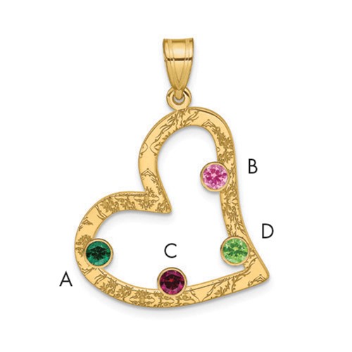 SSilver Gold-plated 4 Birthstone Heart Pendant with SSilver Bezel Family