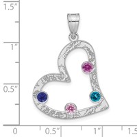 SSilver Rh-plated 4 Birthstone Heart Pendant with SSilver Bezel Family view 3