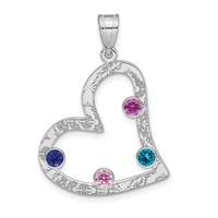 SSilver Rh-plated 4 Birthstone Heart Pendant with SSilver Bezel Family view 2