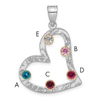 SSilver Rh-plated 5 Birthstone Heart Pendant with 14K Bezel Family view 1