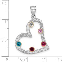 SSilver Rh-plated 5 Birthstone Heart Pendant with 14K Bezel Family view 3