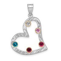 SSilver Rh-plated 5 Birthstone Heart Pendant with 14K Bezel Family view 2