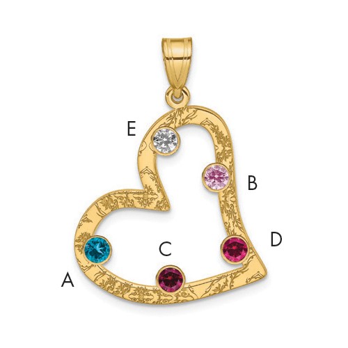 SSilver Gold-plated 5 Birthstone Heart Pendant with SSilver Bezel Family