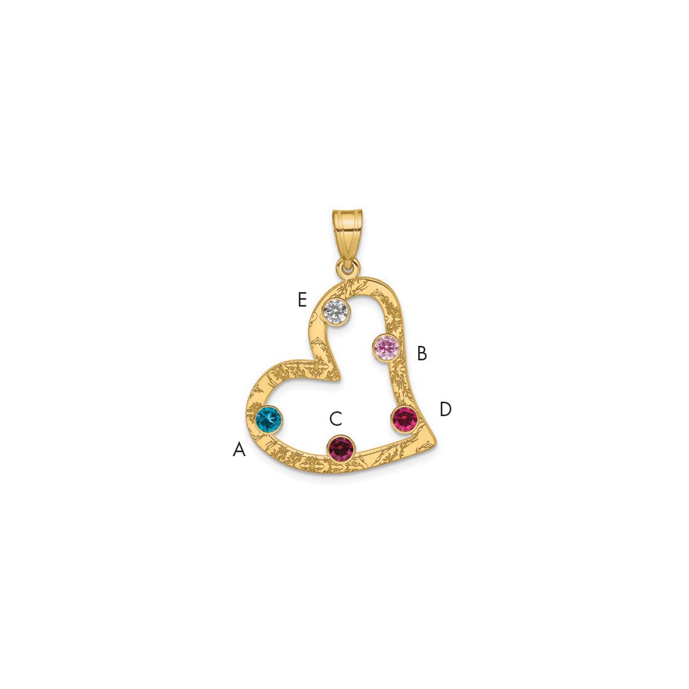 Sterling Silver/Gold-plated 5 Birthstone Heart with SS Bezel Family Pendant