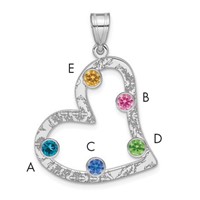 SSilver Rh-plated 5 Birthstone Heart Pendant with SSilver Bezel Family view 1