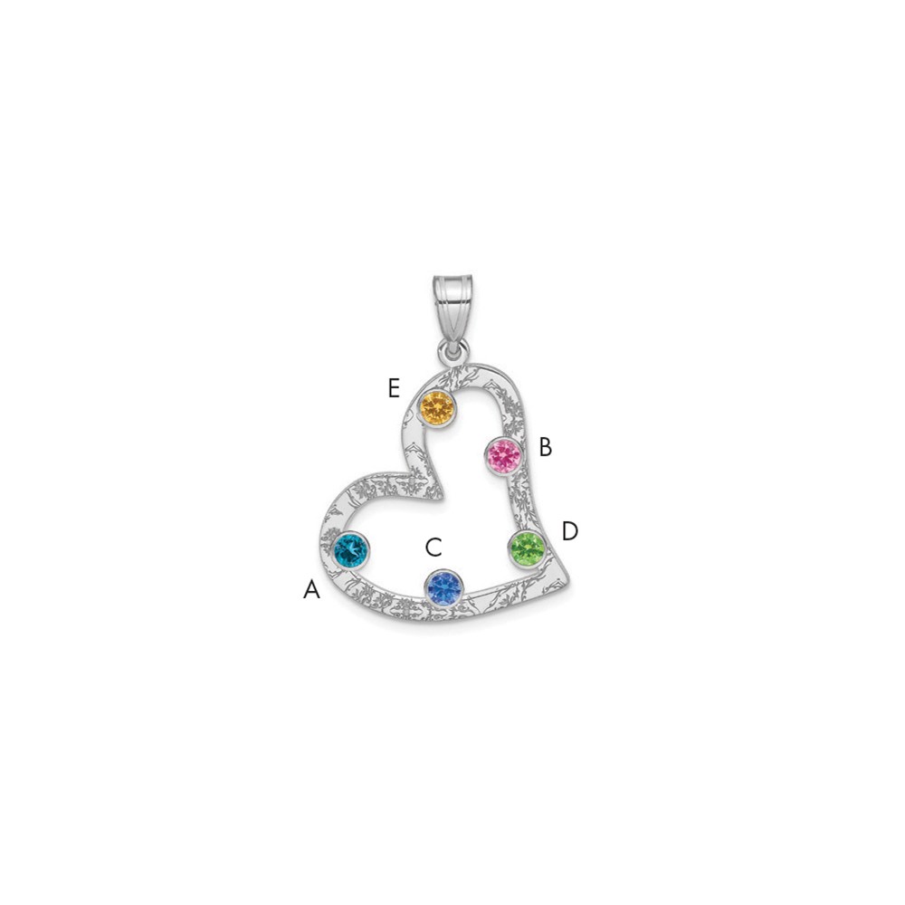 SS/Rhodium-plated 5 Birthstone Heart with SS Bezel Family Pendant
