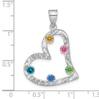 SSilver Rh-plated 5 Birthstone Heart Pendant with SSilver Bezel Family view 3