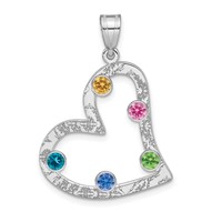 SSilver Rh-plated 5 Birthstone Heart Pendant with SSilver Bezel Family view 2