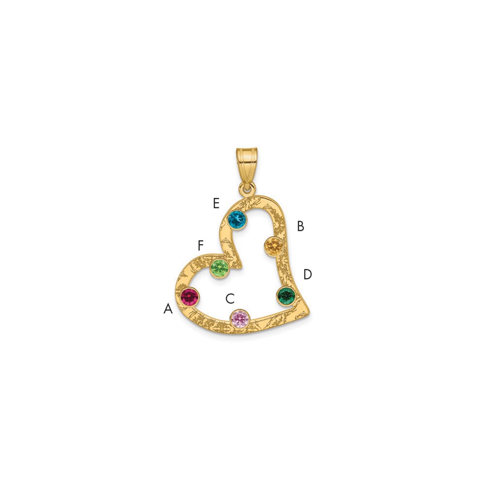 Sterling Silver/Gold-plated 6 Birthstone Heart with SS Bezel Family Pendant