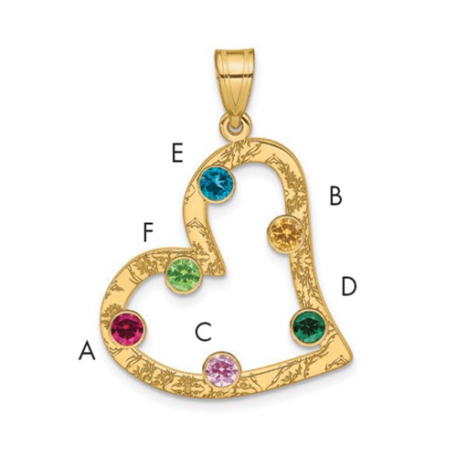 SSilver Gold-plated 6 Birthstone Heart Pendant with SSilver Bezel Family