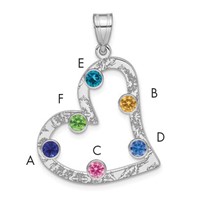 SSilver Rh-plated 6 Birthstone Heart Pendant with SSilver Bezel Family view 1