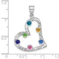 SSilver Rh-plated 6 Birthstone Heart Pendant with SSilver Bezel Family view 3