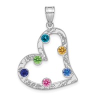 SSilver Rh-plated 6 Birthstone Heart Pendant with SSilver Bezel Family view 2
