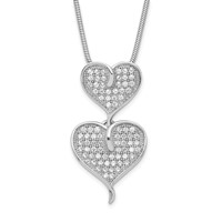 Sterling Silver & CZ Brilliant Embers Polished Double Heart Necklace view 1