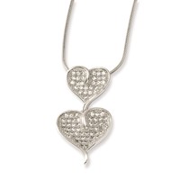 Sterling Silver & CZ Brilliant Embers Polished Double Heart Necklace view 2