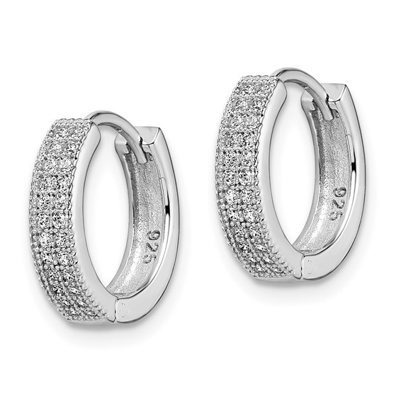 Brilliant Embers Sterling Silver Rhodium-plated 48 Stone Micro Pavé CZ Hinged Hoop Earrings