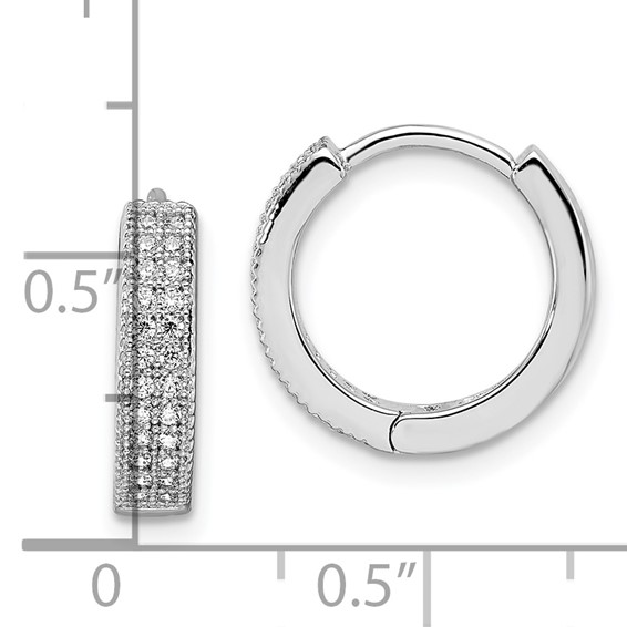 Brilliant Embers Sterling Silver Rhodium-plated 48 Stone Micro Pavé CZ Hinged Hoop Earrings