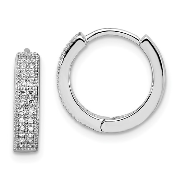 Brilliant Embers Sterling Silver Rhodium-plated 48 Stone Micro Pavé CZ Hinged Hoop Earrings