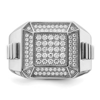 Brilliant Embers Sterling Silver Rhodium-plated 89 Stone Micro Pavé CZ Polished Men's Ring view 4