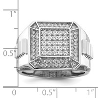 Brilliant Embers Sterling Silver Rhodium-plated 89 Stone Micro Pavé CZ Polished Men's Ring view 5