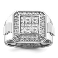 Brilliant Embers Sterling Silver Rhodium-plated 89 Stone Micro Pavé CZ Polished Men's Ring view 1