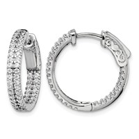 Sterling Shimmer Sterling Silver Rhodium-plated 100 Stone Pavé 1.3mm CZ in and Out Round Hinged Hoop Earrings view 1