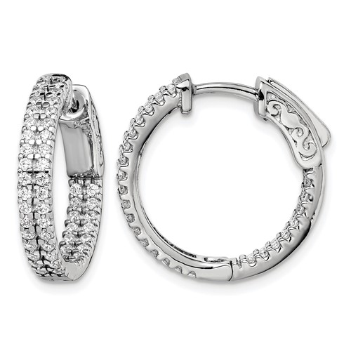 Sterling Shimmer Sterling Silver Rhodium-plated 100 Stone Pavé 1.3mm CZ in and Out Round Hinged Hoop Earrings