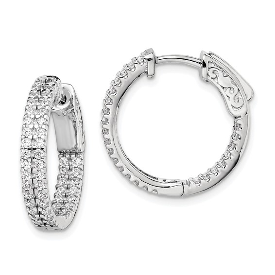 Sterling Silver Pave CZ Hinged Hoops
