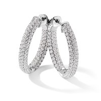 Sterling Shimmer Sterling Silver Rhodium-plated 178 Stone Pavé 1.5mm CZ in and Out Round Hinged Hoop Earrings view 5