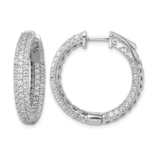 Sterling Shimmer Sterling Silver Rhodium-plated 178 Stone Pavé 1.5mm CZ in and Out Round Hinged Hoop Earrings