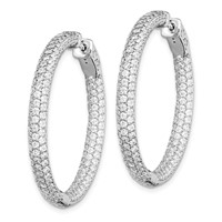 Sterling Shimmer Sterling Silver Rhodium-plated 304 Stone Pavé 1.5mm CZ in and Out Round Hinged Hoop Earrings view 2