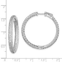 Sterling Shimmer Sterling Silver Rhodium-plated 304 Stone Pavé 1.5mm CZ in and Out Round Hinged Hoop Earrings view 4