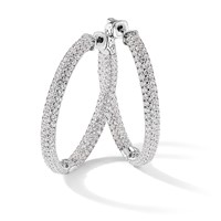 Sterling Shimmer Sterling Silver Rhodium-plated 304 Stone Pavé 1.5mm CZ in and Out Round Hinged Hoop Earrings view 5