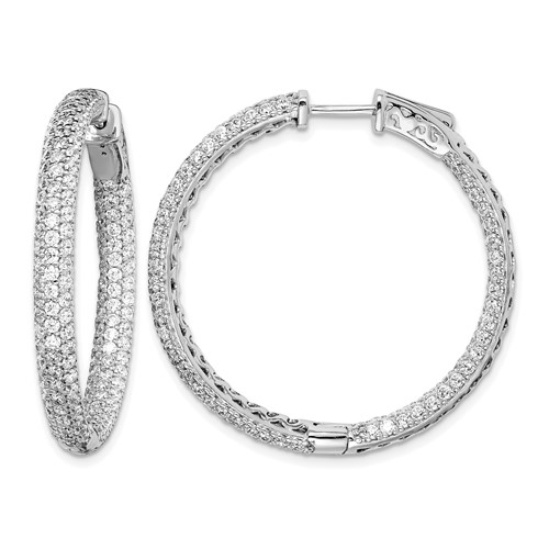 Sterling Shimmer Sterling Silver Rhodium-plated 304 Stone Pavé 1.5mm CZ in and Out Round Hinged Hoop Earrings